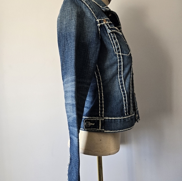 TRUE RELIGION " Emily" Dark Wash Blue Denim Jacket. Size Small - Picture 5 of 15